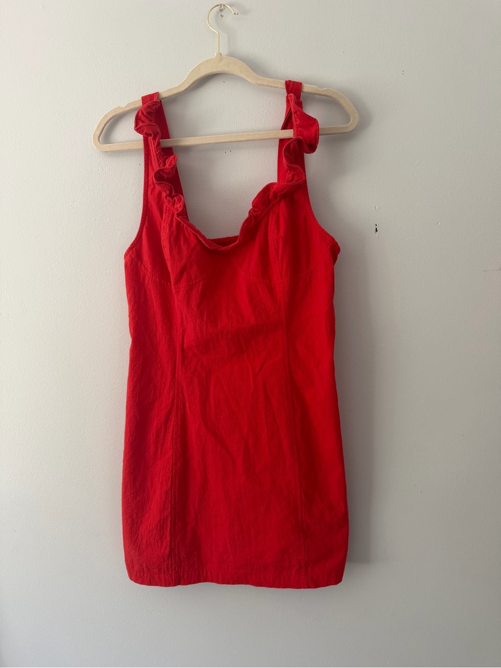 Free People Red Ruffle Strap Tank Dress